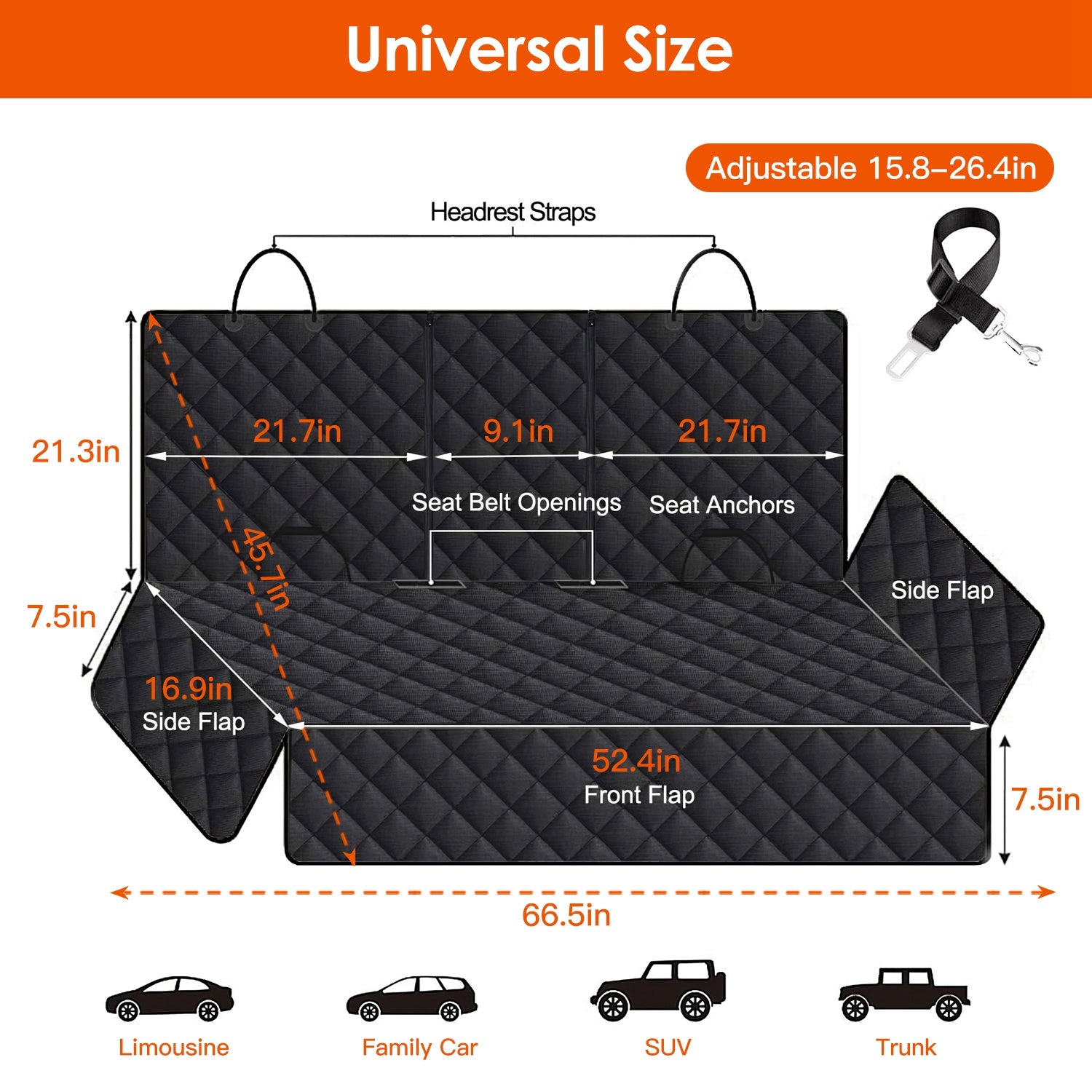 Waterproof Dog Car Seat Cover with Safety Belt